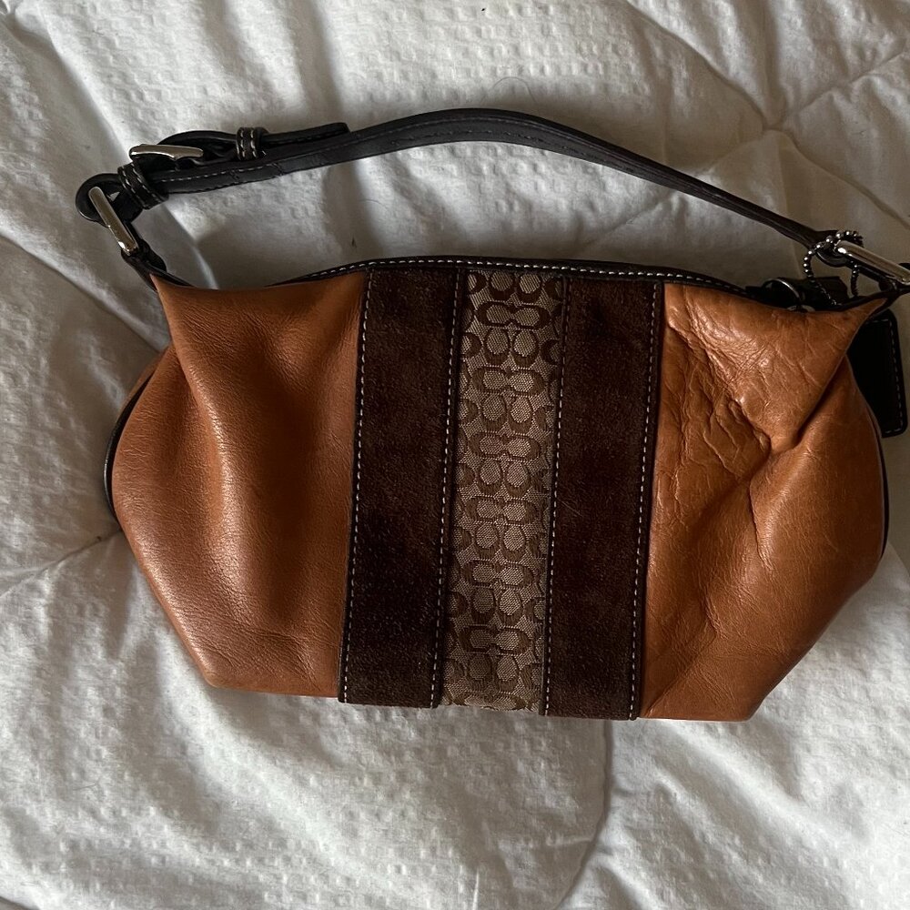 y2k vintage Coach hampton mini signature Baguette leather hobo shoulder bag
